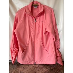 Nike Women's Athletic Jacket Pink Full Zip Tied Cinched Sleeves‎ Sz L Rare